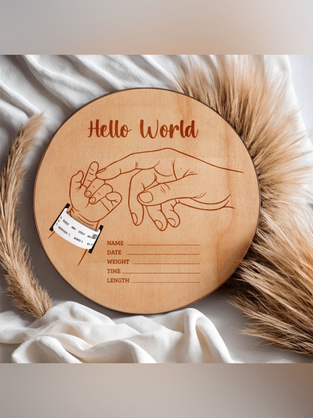 🆕 Hello World Wooden Baby Announcement Plaque
